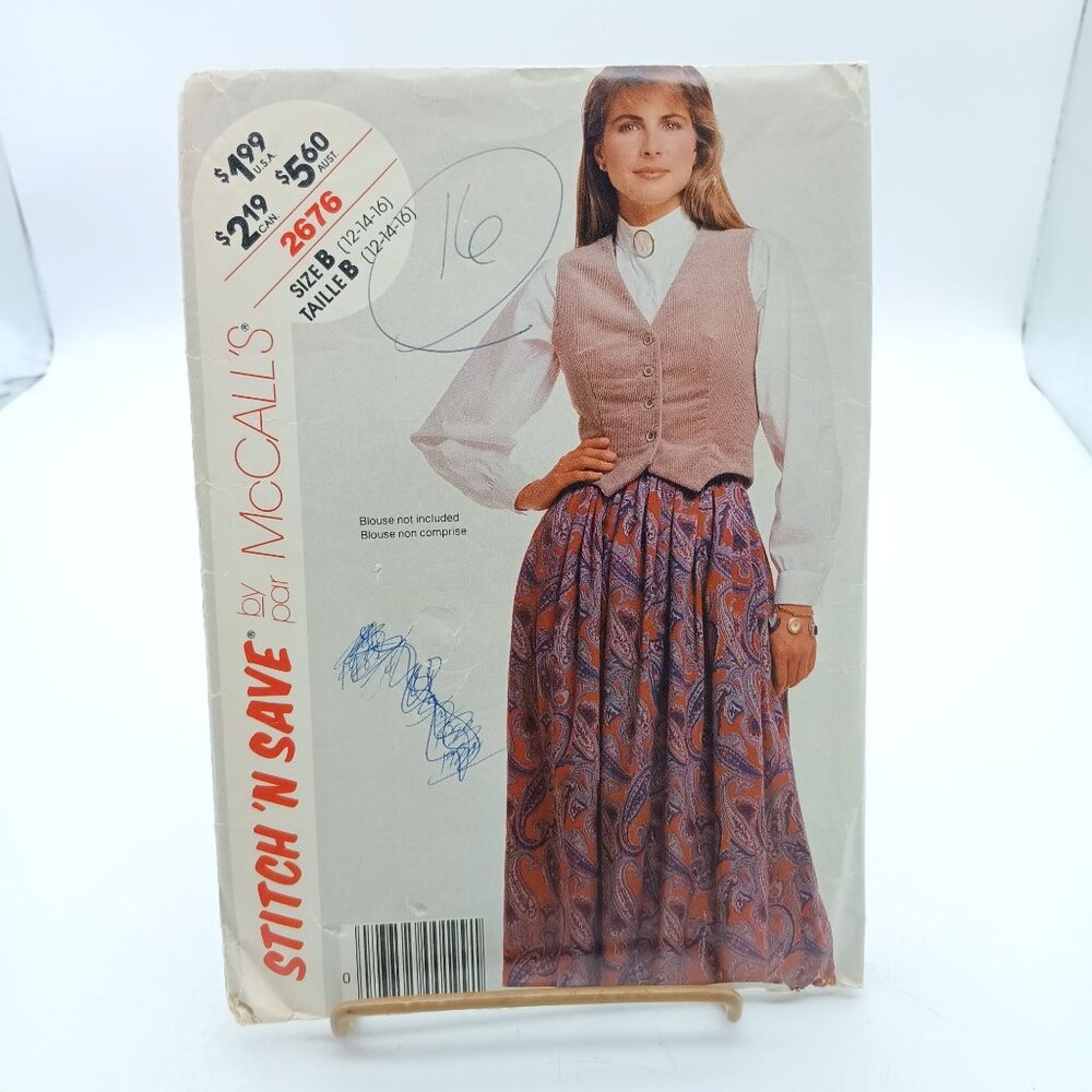 Vintage McCalls Stitch N Save Sewing Pattern 2676 Misses Vest & Skirt Size B